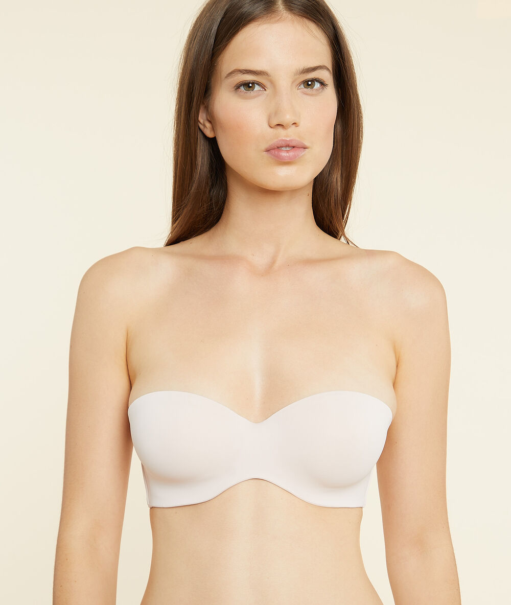 Bandeau-beha met fijne cups, verwijderbare bandjes poederroze.