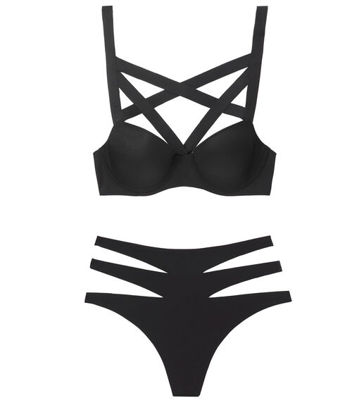 Soutien-gorge coque fine n&eacute;opr&egrave;ne &agrave; lani&egrave;res noir.