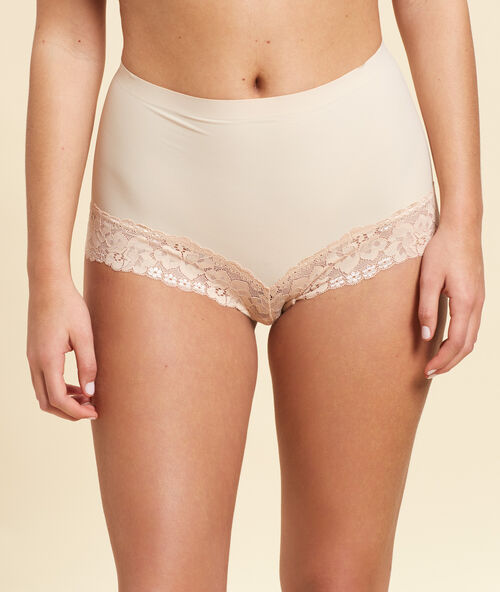 Broekje hoge taille kant - niveau 1: gebeeldhouwd silhouet beige.