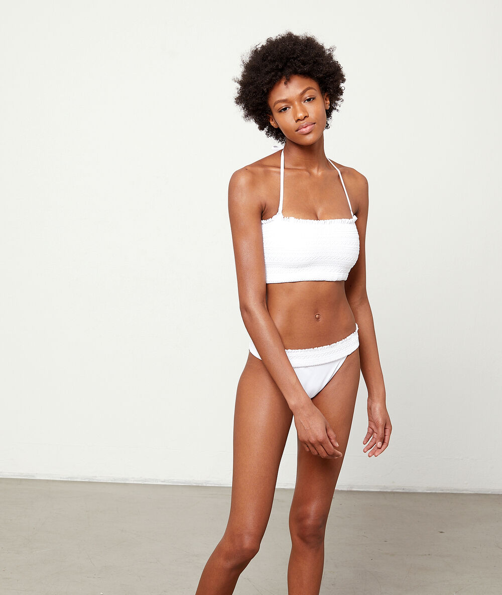 Haut de maillot de bain bandeau large, brodé ecru.