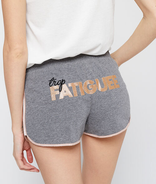 Shorts met opschrift op  de rugzijde &lsquo;fatigu&eacute;e&rsquo; grijs.