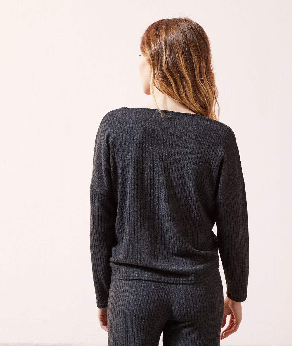 Loungewear ribgebreide top antraciet.