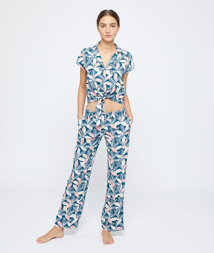 Pyjamahemd in viscose ecovero om te knopen veelkleurig.