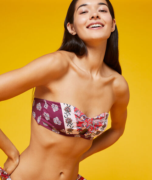Bandeau bikinitop, afneembare bandjes veelkleurig.