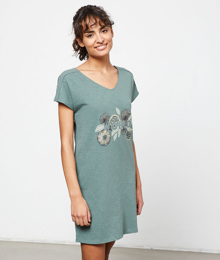 Babydoll met 'world'-print blauw.