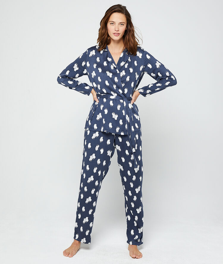 Chemise de pyjama imprimé chats bleu.