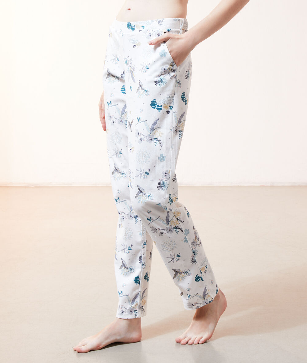 Pyjamabroek met print ecru.