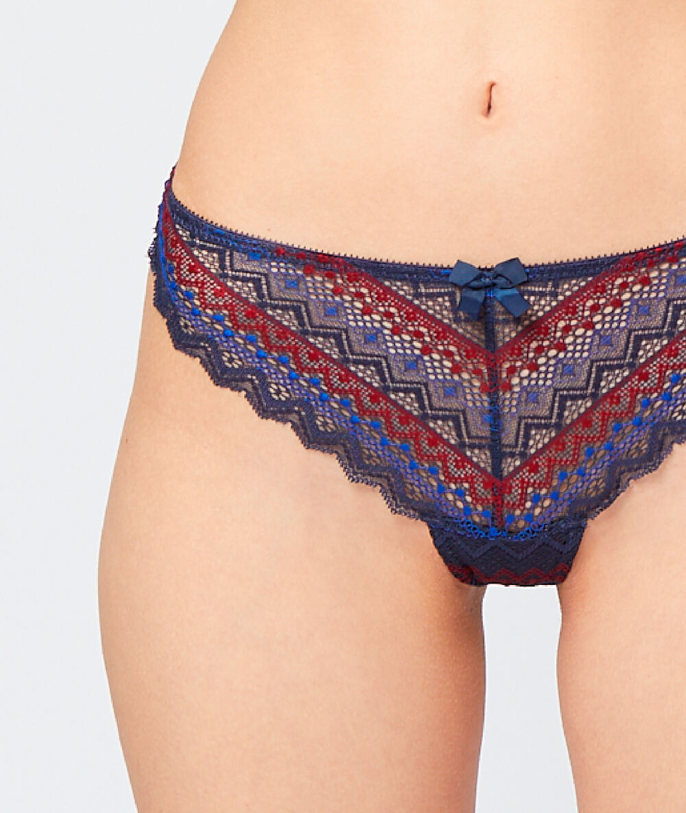 Tanga en dentelle géométrique marine.