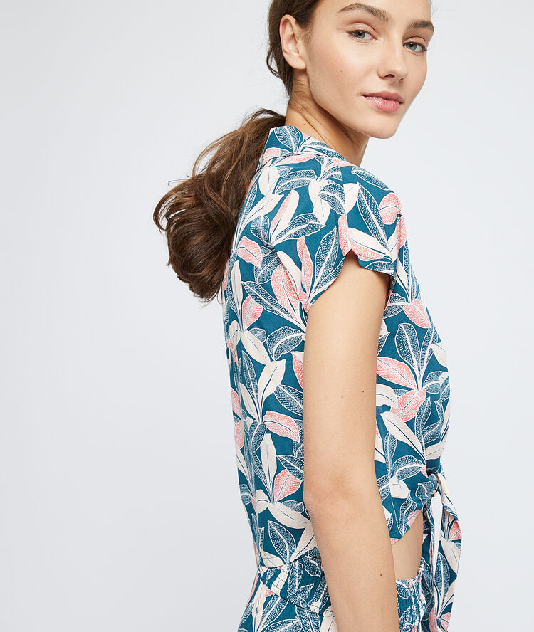 Pyjamahemd in viscose ecovero om te knopen veelkleurig.