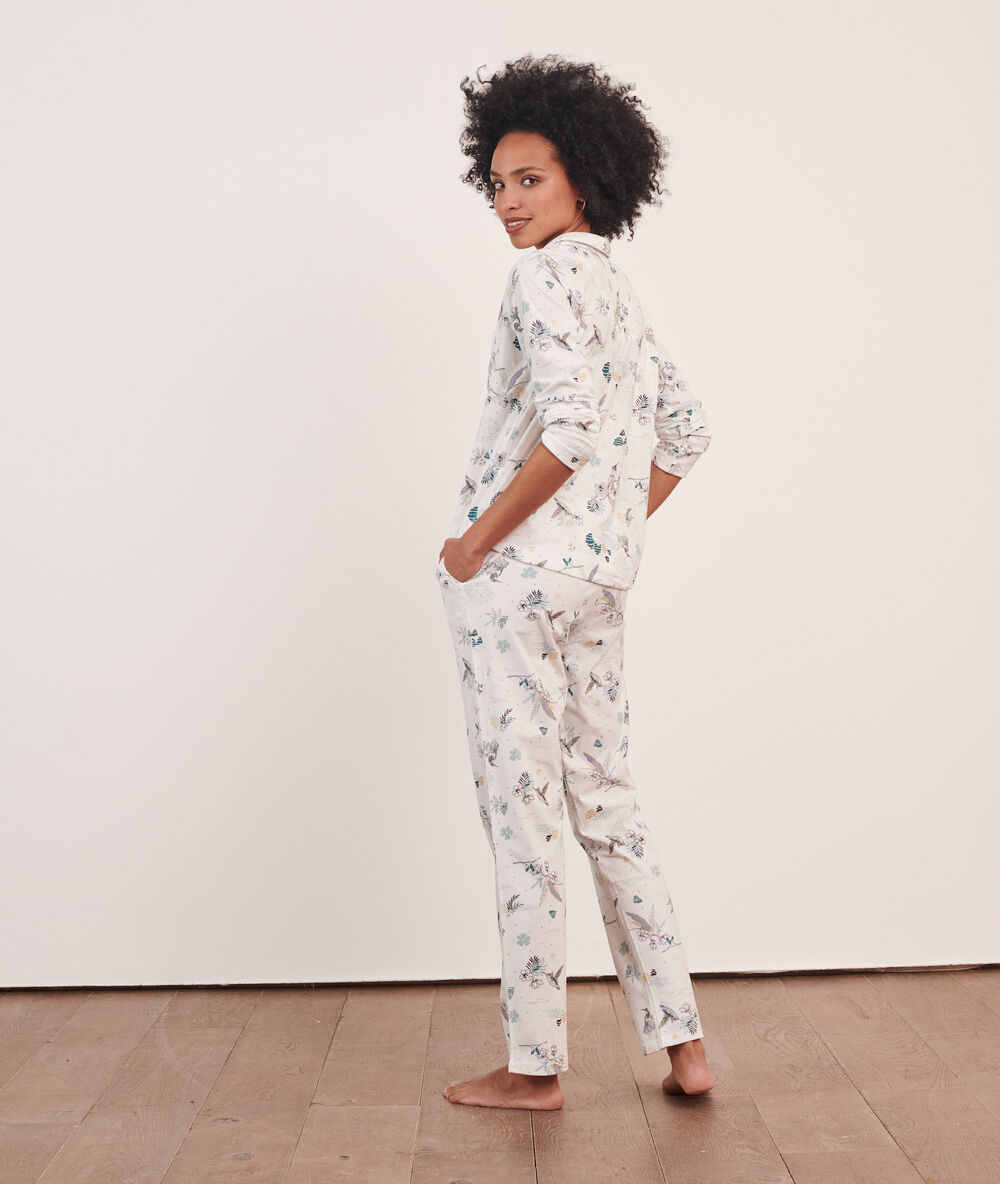 Pyjamahemd met print ecru.