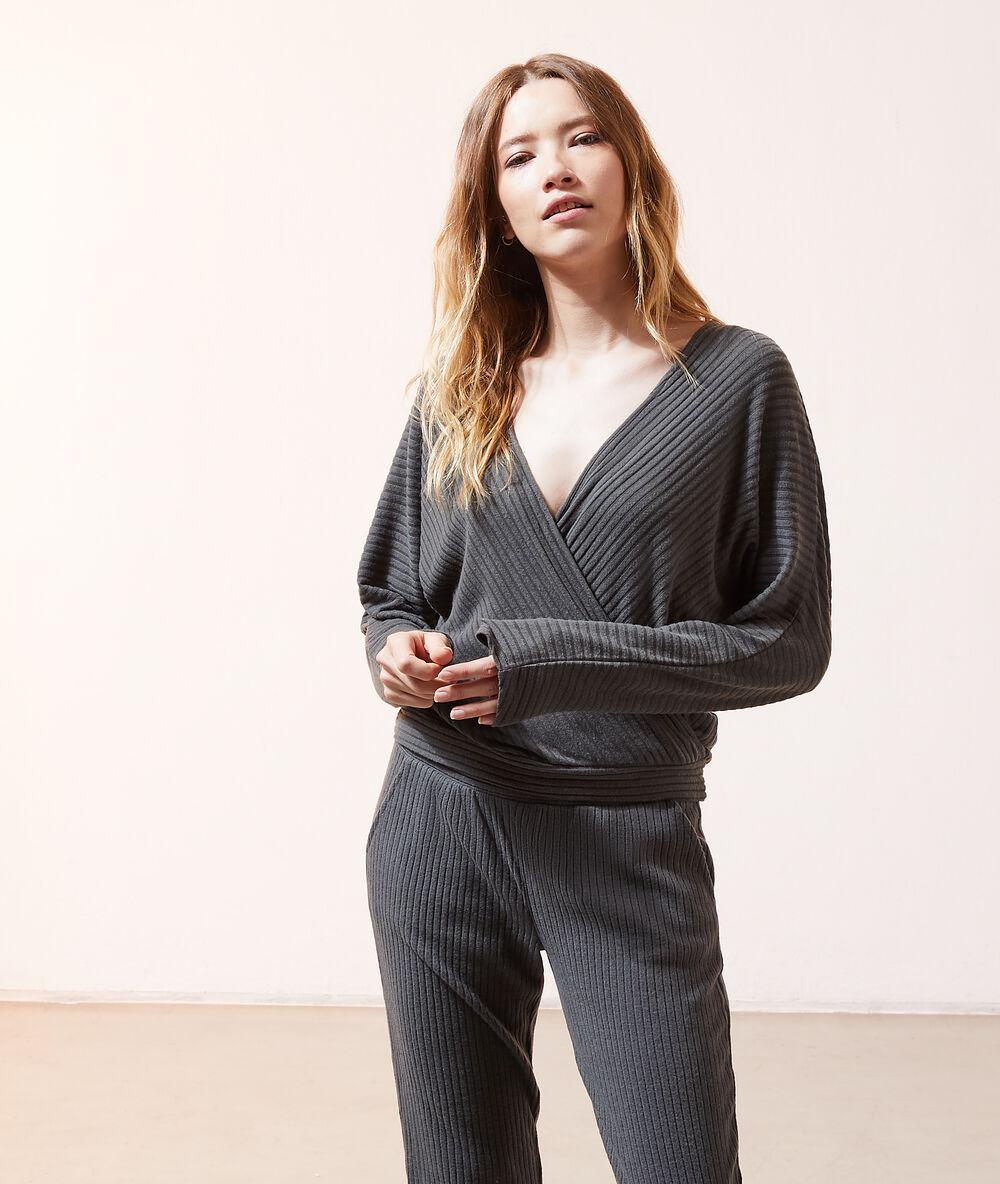 Loungewear wikkeltop kaki.