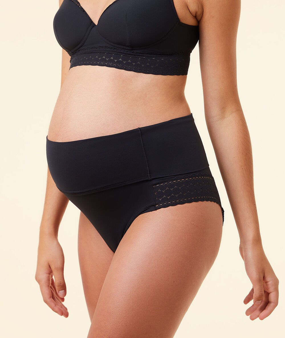 Culotte taille haute ceinture rabattable noir.