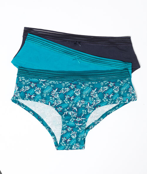 Set met 3 katoenen shorties blauwgroen.