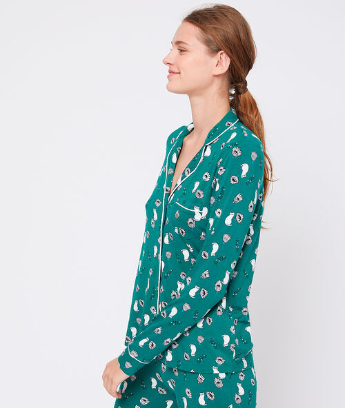 Pyjamahemd met print in eco-verantwoordelijk viscose groen.