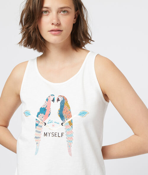 Top met papegaaienprint ecru.
