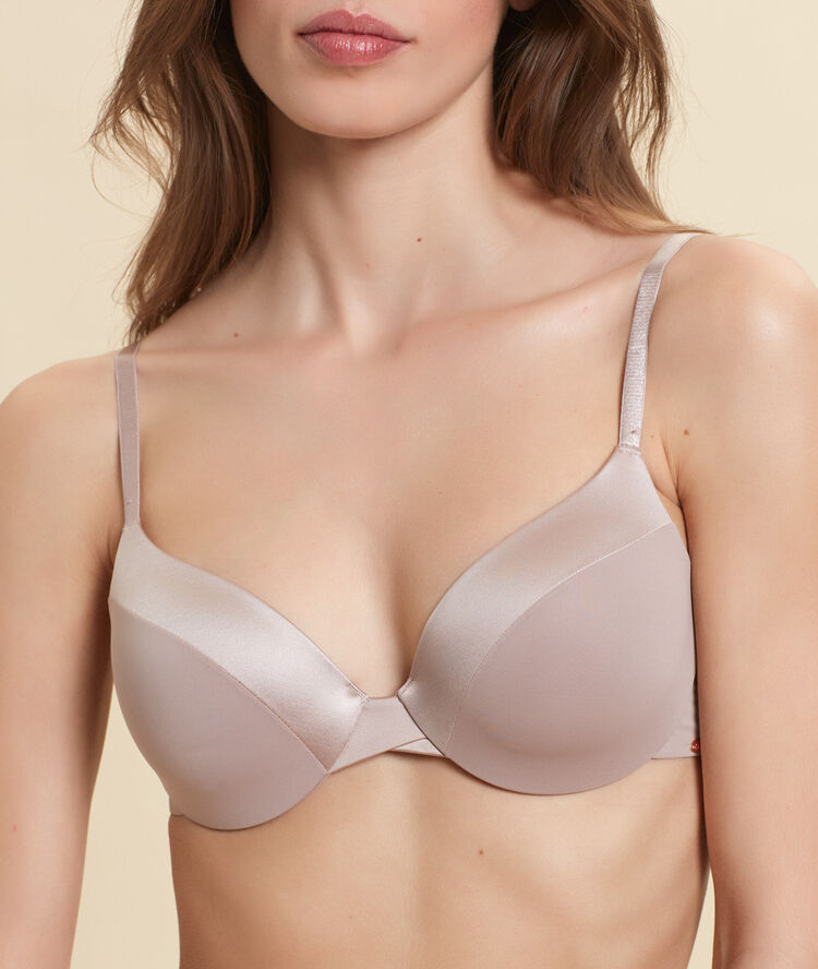 Soutien-gorge n°5 - coques fines en microfibre taupe.