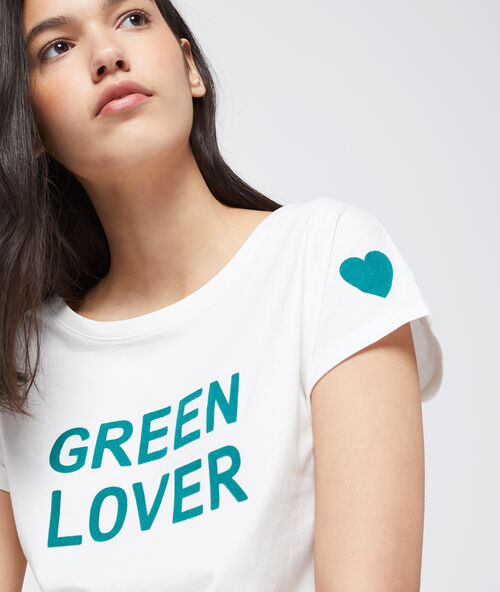 T-shirt imprim&eacute; "green lover" en coton bio ecru.