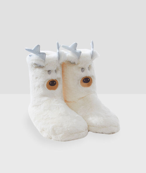 Pantoffel-booties, dieren ecru.