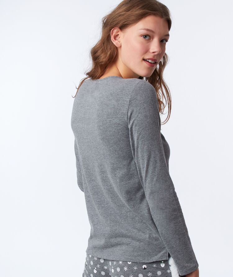 T-shirt à message avec détails fausse fourrure anthracite.