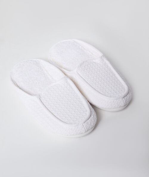 Aansteekpantoffels tricot honingraat blanc.