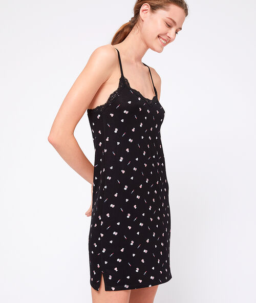 Nuisette imprim&eacute;e noir.