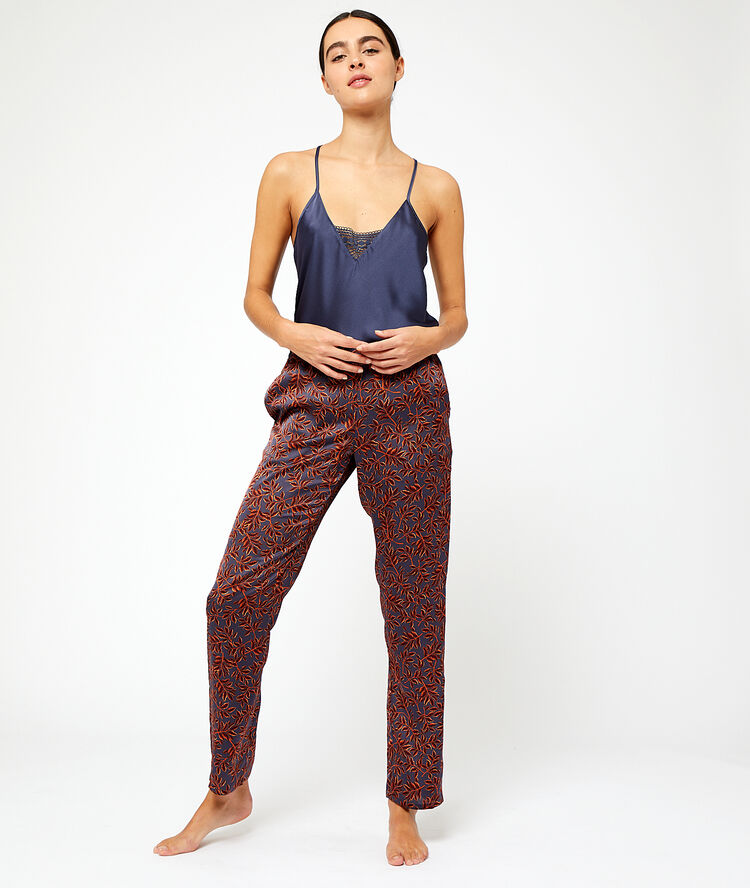 Pantalon imprimé satiné petrole.