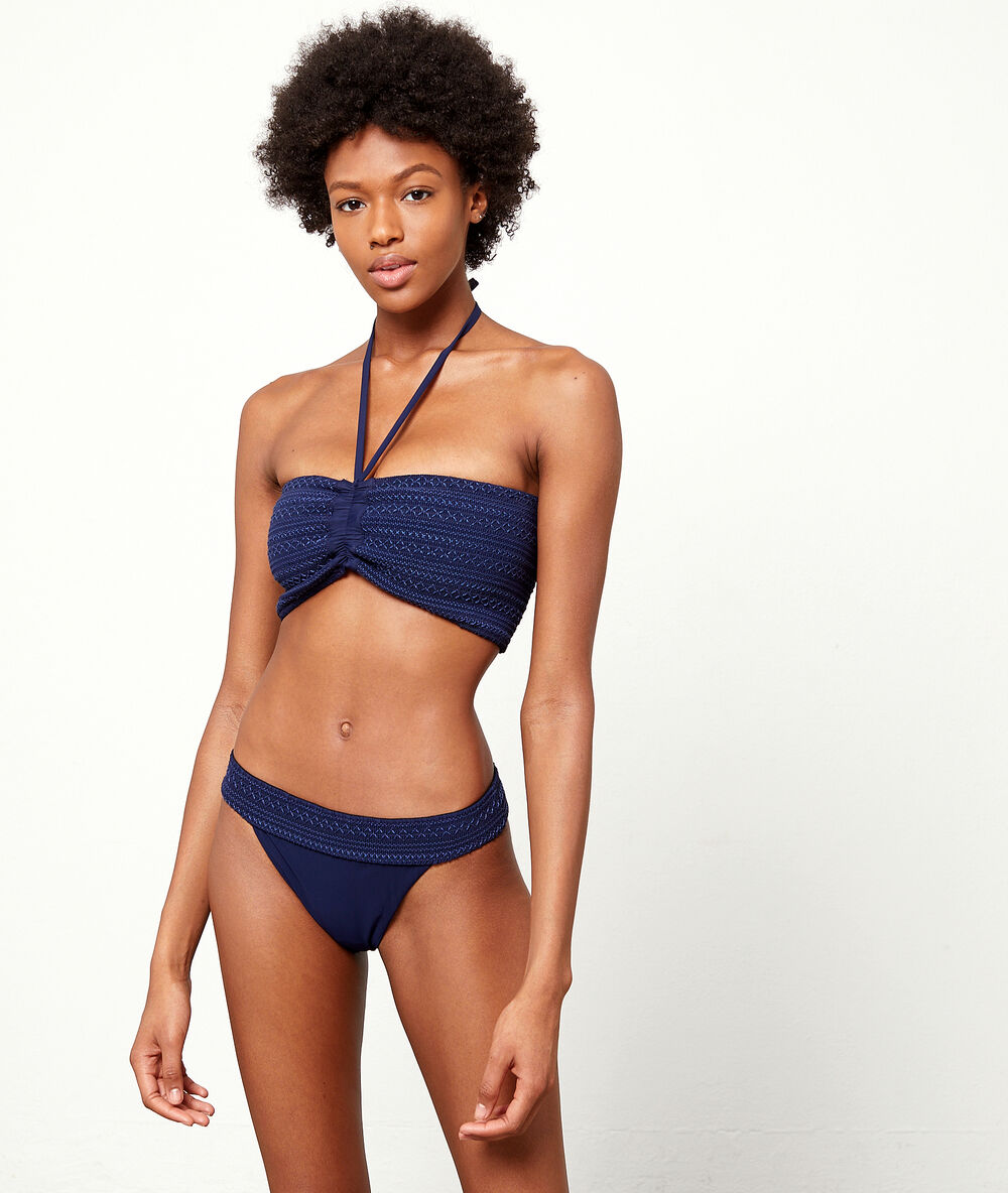 Haut de maillot de bain bandeau, brodé marine.