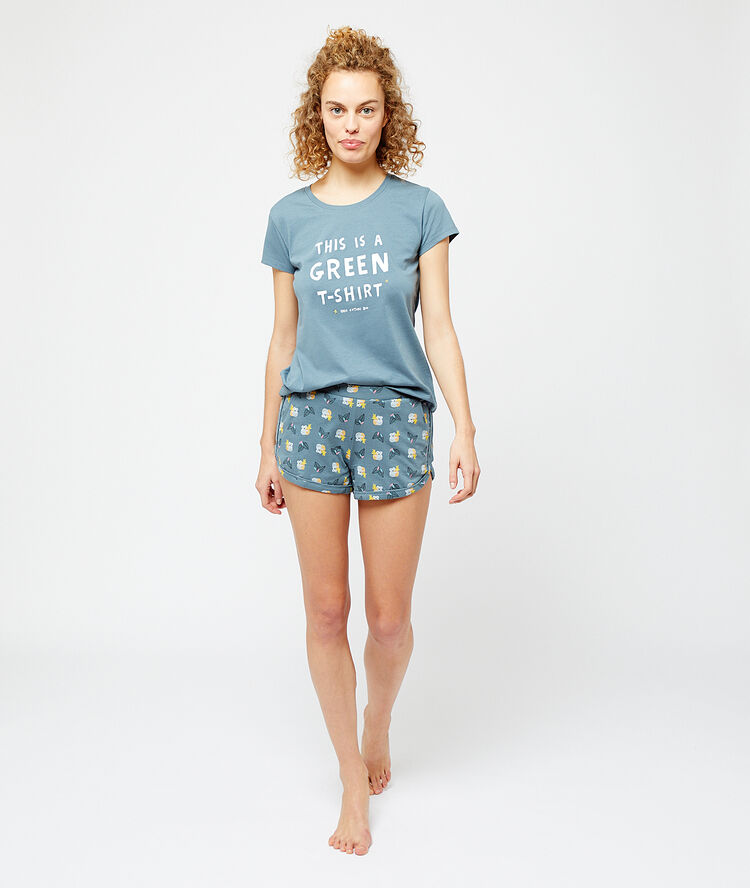 T-shirt 'this is a green t-shirt' blauw.
