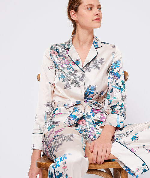 Pyjamahemd met print ecru.