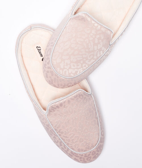 Satijnen slippers met luipaardprint roze.