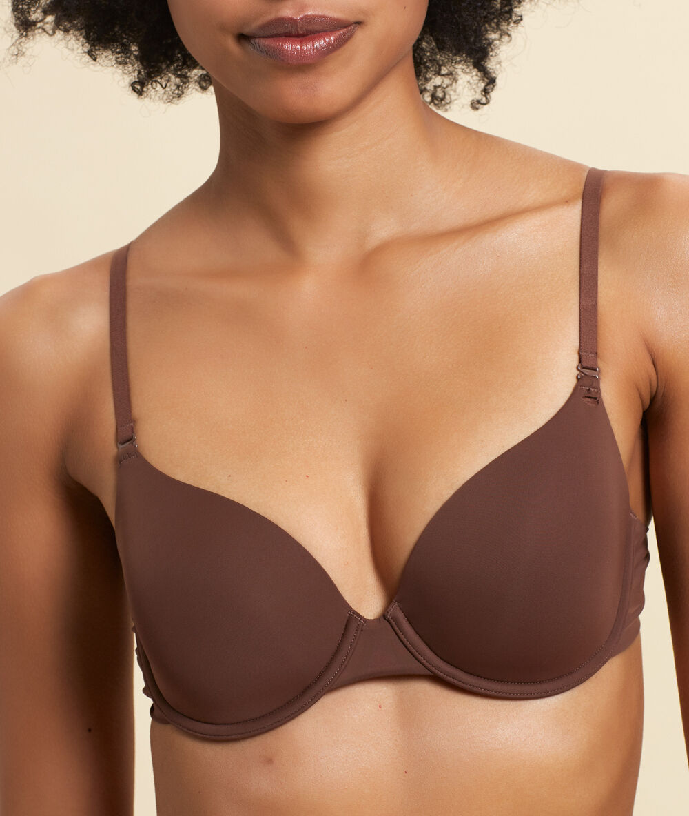 Soutien-gorge n°5 - coques fines microfibre marron clair.