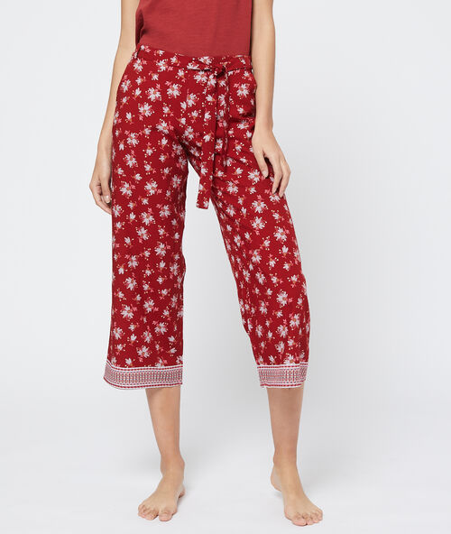 Pantalon capri imprim&eacute; bas &eacute;vas&eacute; bordeaux.