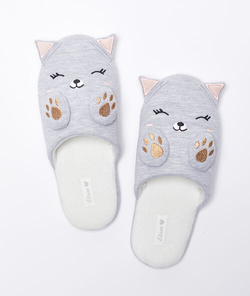 Slippers met hond grijs.