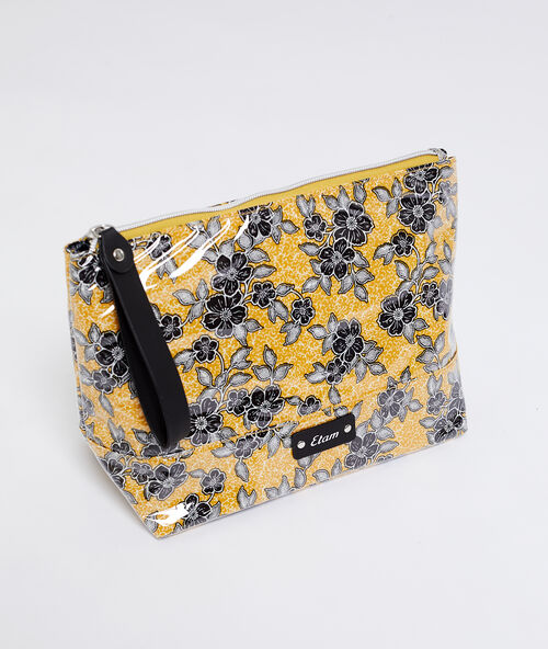 Pochette imprim&eacute; fleuri jaune.