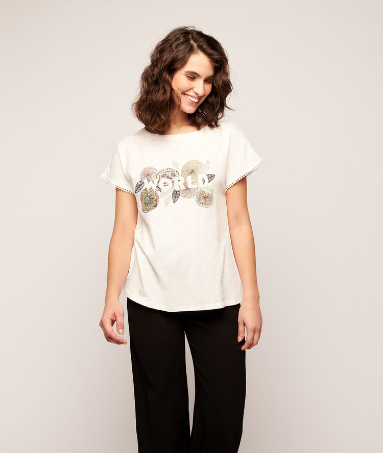 T-shirt imprimé rosas "world" ecru.
