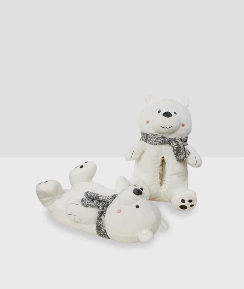 Chaussons nounours 3d ecru.