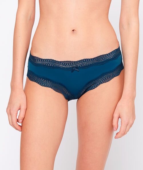 Shorty bords dentelle graphique bleu petrole.