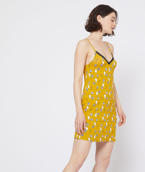 Gebloemde babydoll in eco-verantwoord viscose geel.