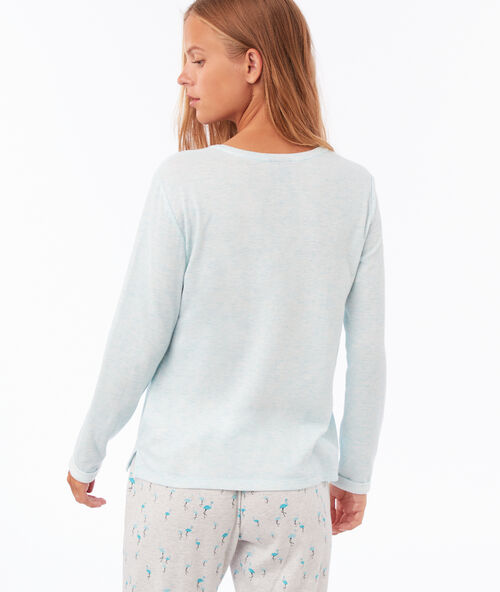 T shirt détail en fausse fourrure turquoise.