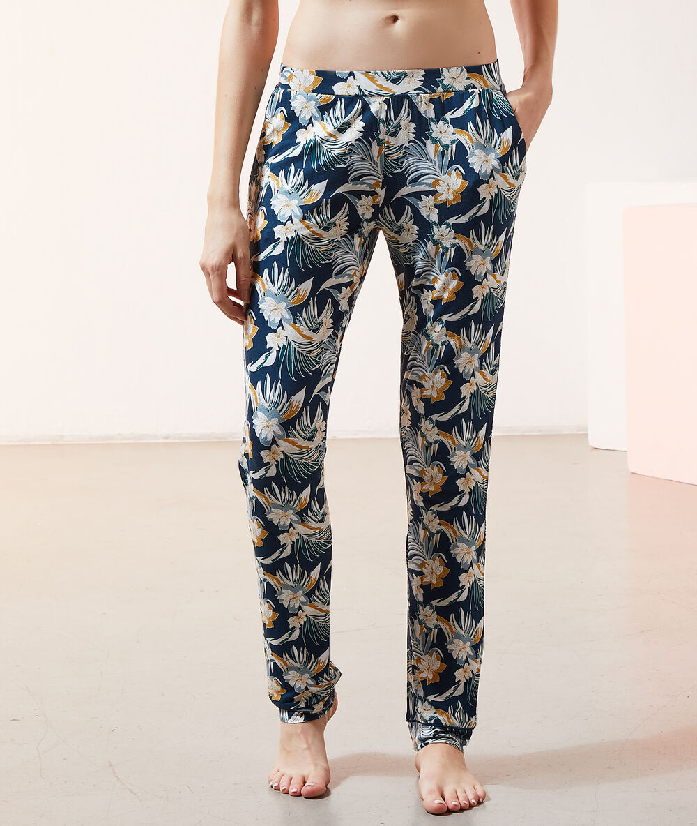 Pantalon met print eendenblauw.