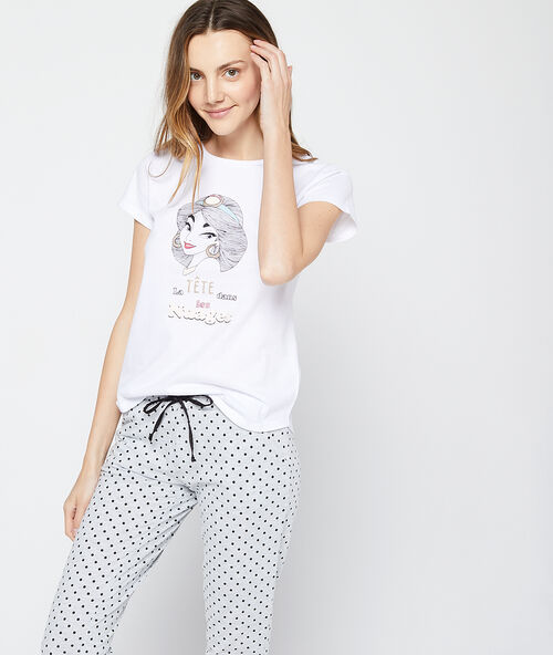 T-shirt imprim&eacute; "la t&ecirc;te dans les nuages" ecru.