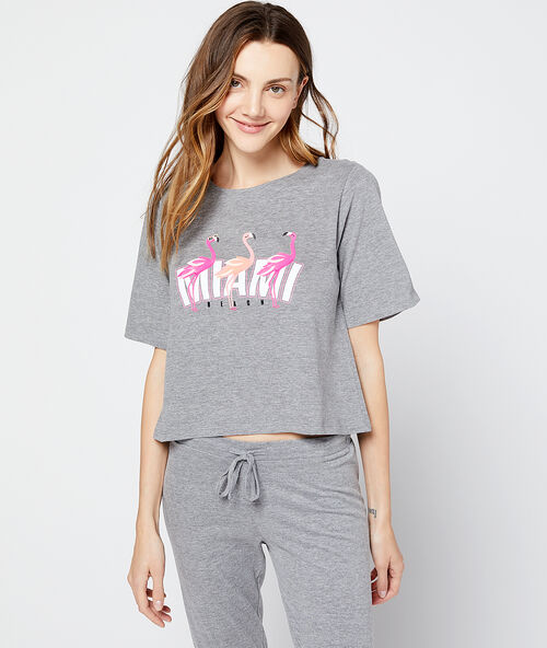 Korte t-shirt 'miami beach' grijs.