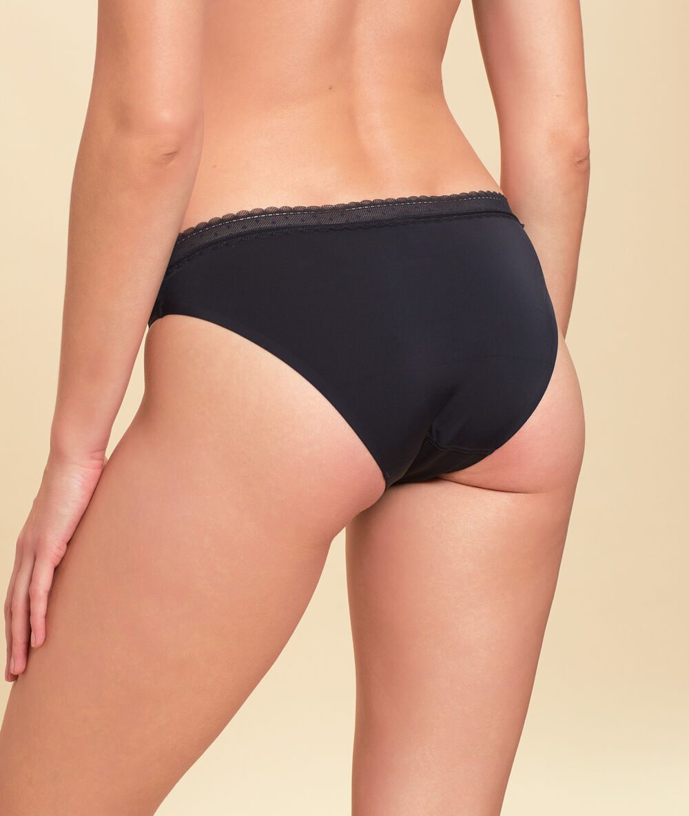 Culotte en microfibre bords dentelle noir.