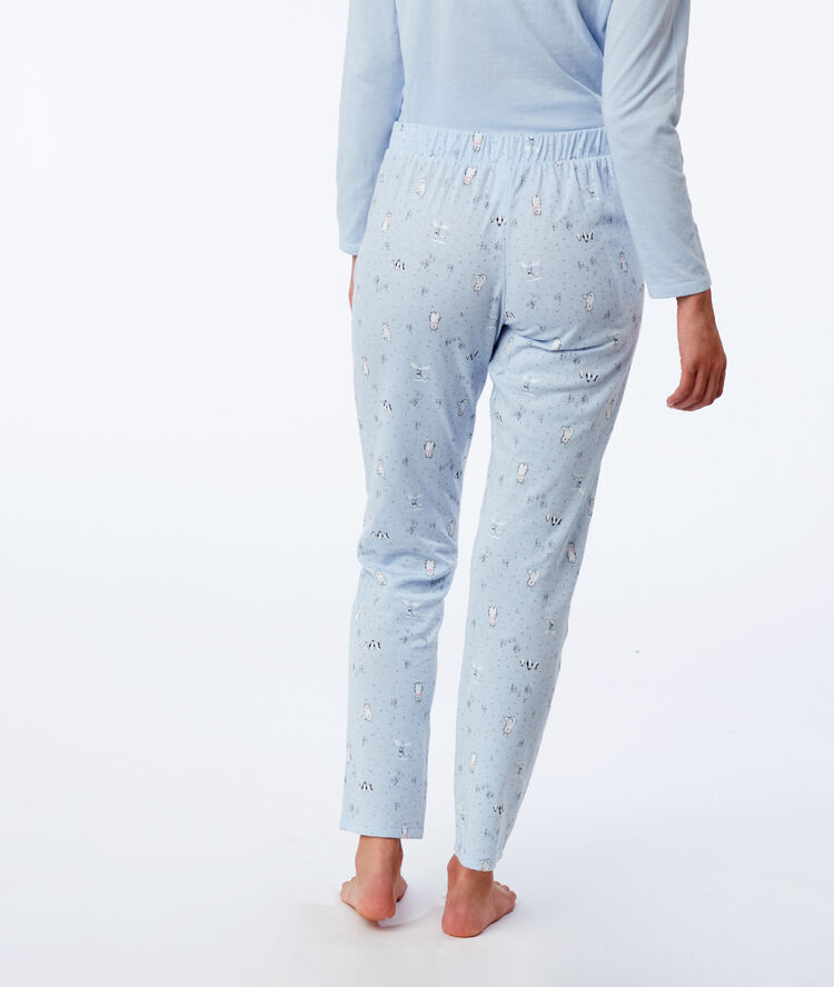 Pantalon imprimé bleu.