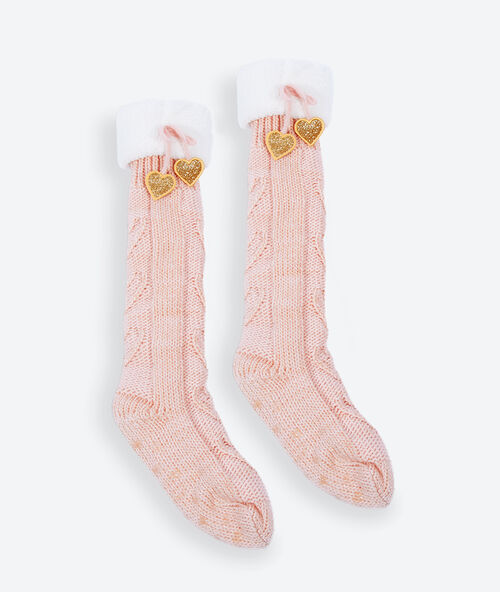 Homewear sokken met metallic weefseldetail roze.