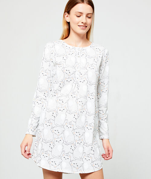 Liquette imprim&eacute;e chats ecru.