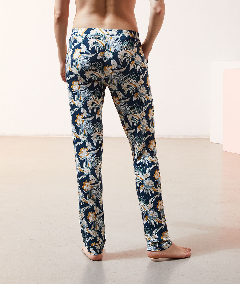 Pantalon met print eendenblauw.