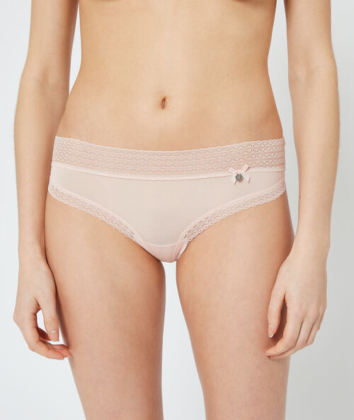 Hipster en microfibre, bords dentelle rose poudr&eacute;.