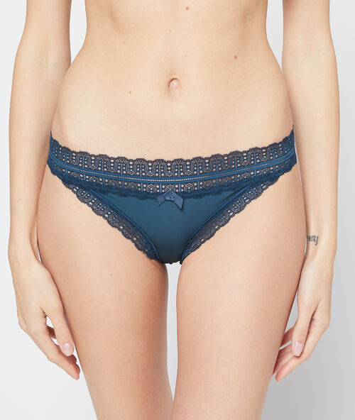 Slipje in microvezel en kant petroleum blauw.