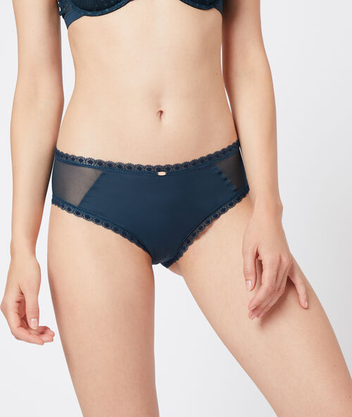 Shorty dentelle et microfibre bleu.